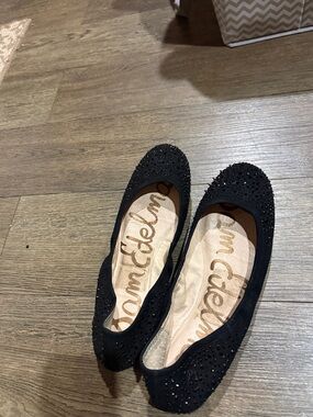 Sam Edelman Black Crystal-Embellished Ballet Flats